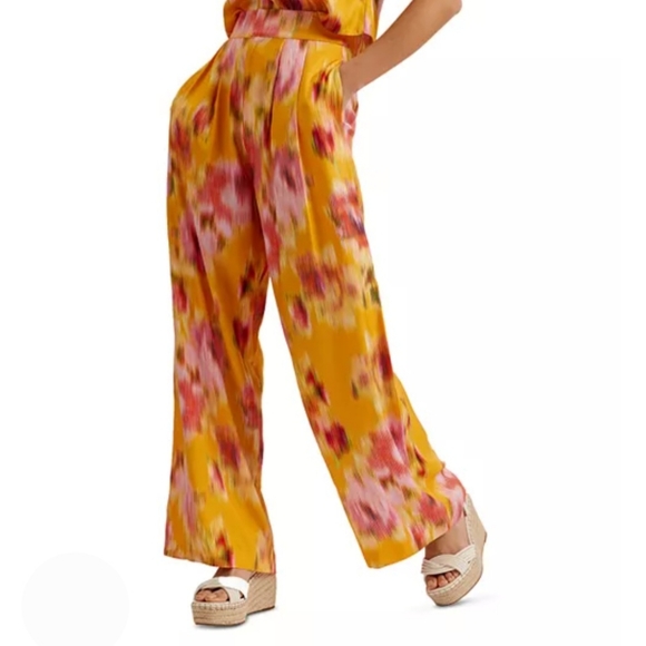 Ted Baker London Pants - Ted Baker Pants Women's 8 Yellow Pink Hitako Floral Blured Wide Leg New $245